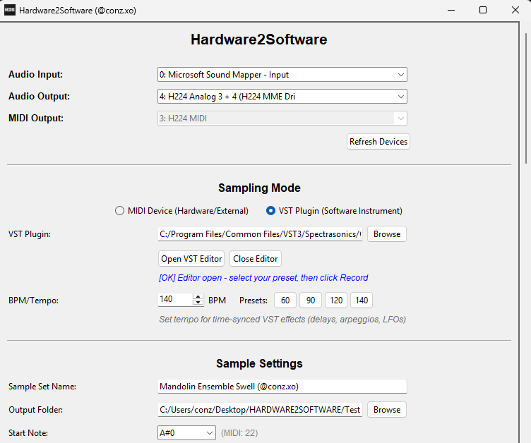 Hardware2Software (Hardware + VST Auto Sampler)